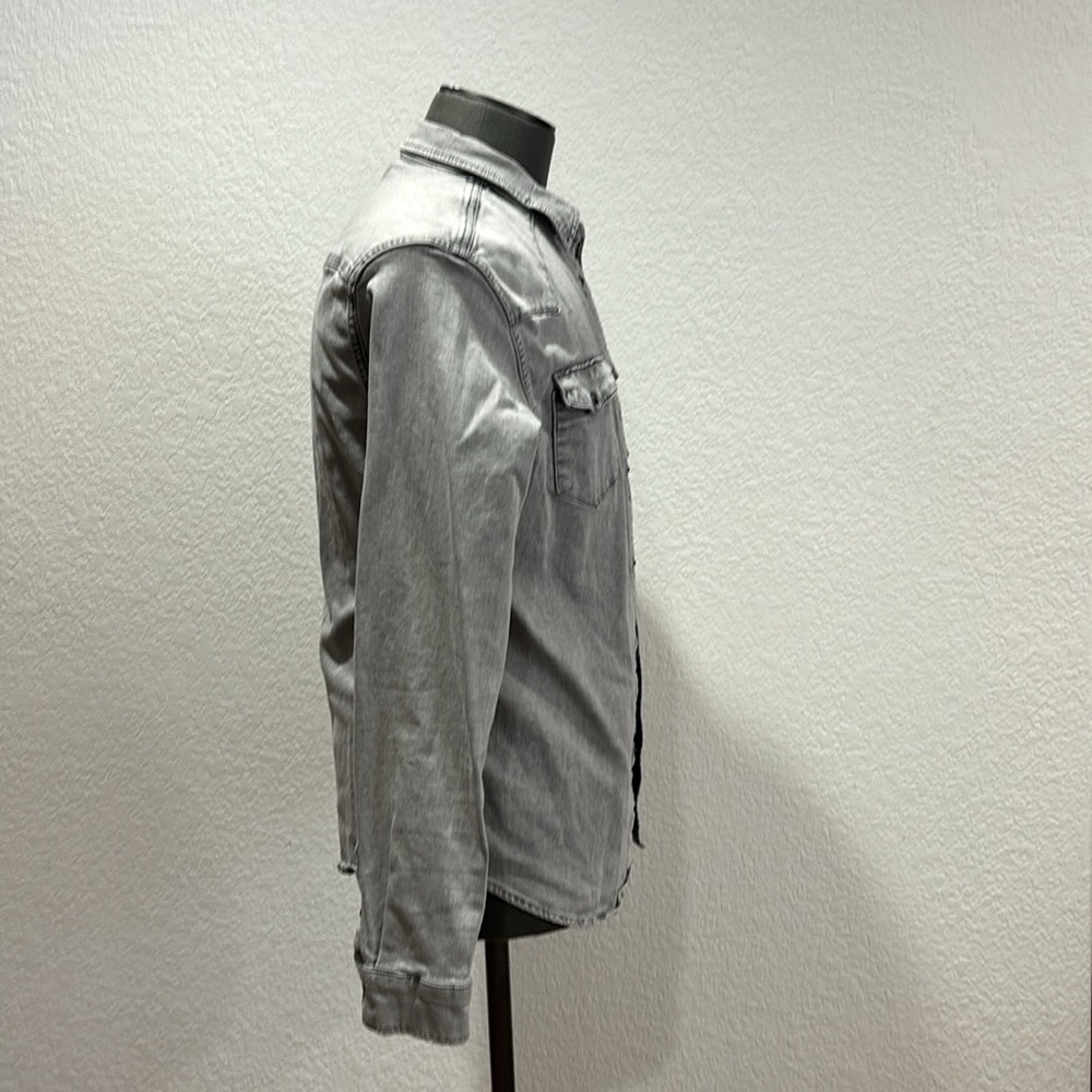 All Saints Gray Washed Denim Button-Down Shirt - Picture 5 of 6